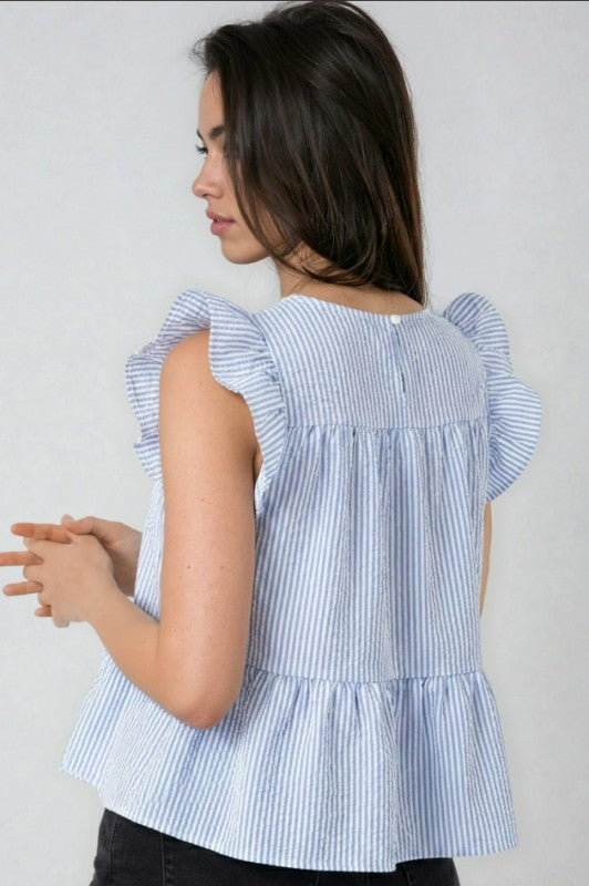 Miss Sparkling | Ruffle Striped Peplum Top-1