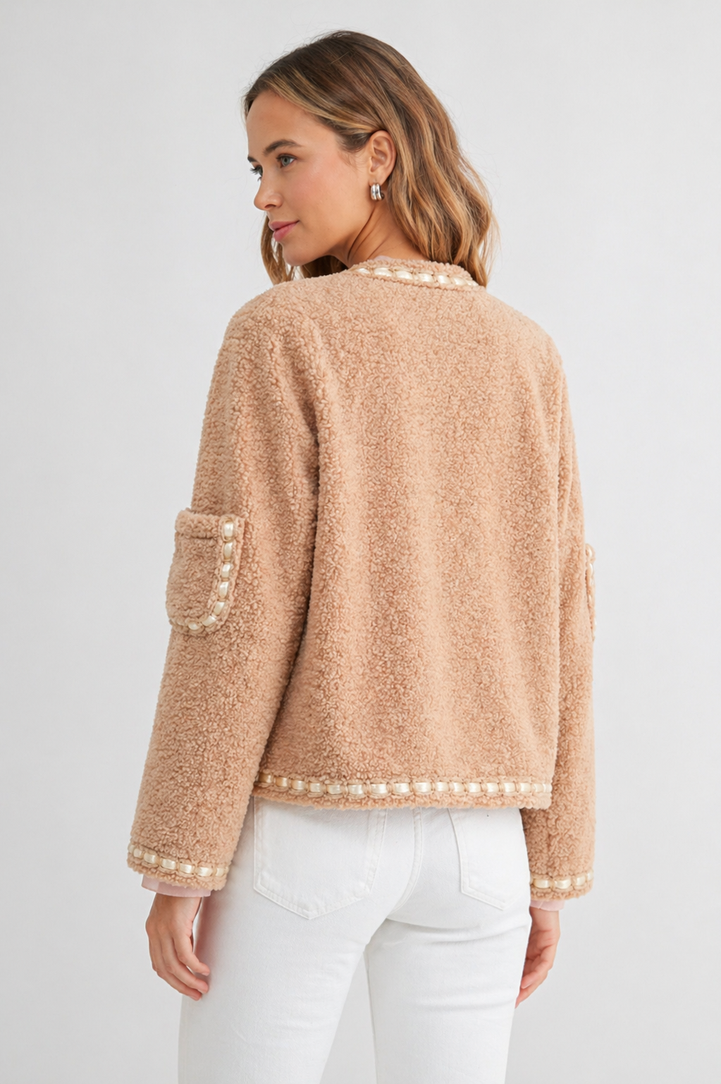 Judy Sherpa Jacket with Braided Ribbon Trim-1