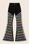 GJG Denim Mariposa Muse Butterfly Lace Bell Bottom Jeans — Black-1