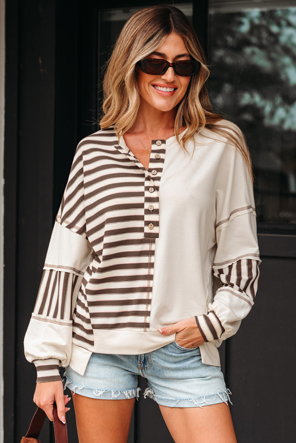 Ariana Stripe Stitched Oversized Sweatshirt-4