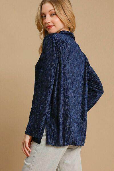 Umgee Side Slit Texture Button Up Shirt for Women-1