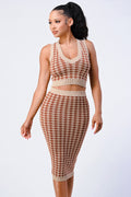 Luxe Gingham Rib Knit Top And Skirt Sets-0