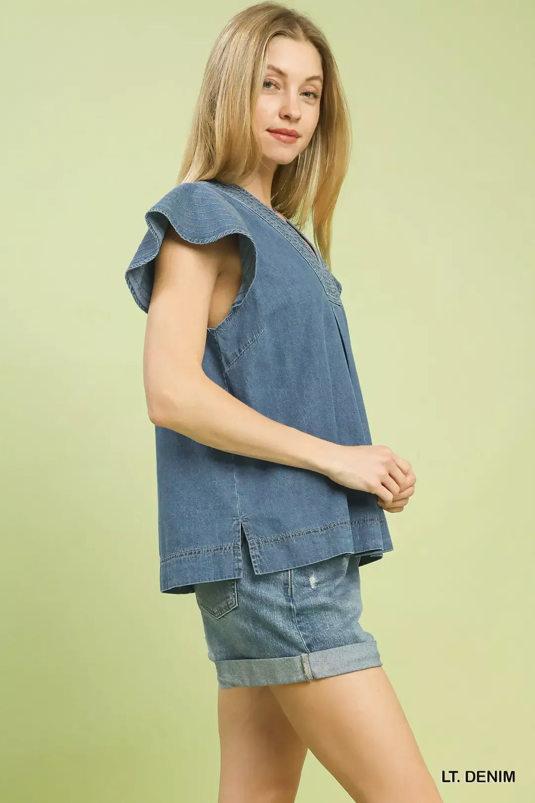 Umgee Cap Sleeve Denim Top-1