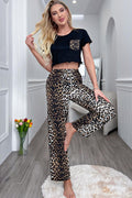 Lettuce Trim Cropped T-Shirt and Leopard Pants Lounge Set-0