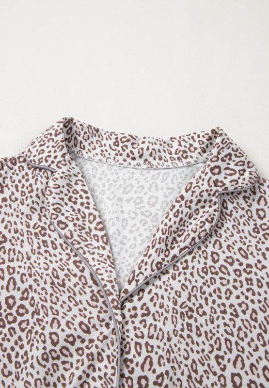Leopard Button Down Long Sleeve Top and Pants Lounge Set-3