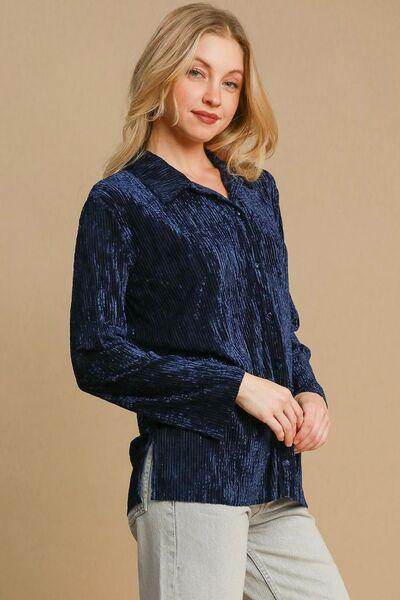 Umgee Side Slit Texture Button Up Shirt for Women-2