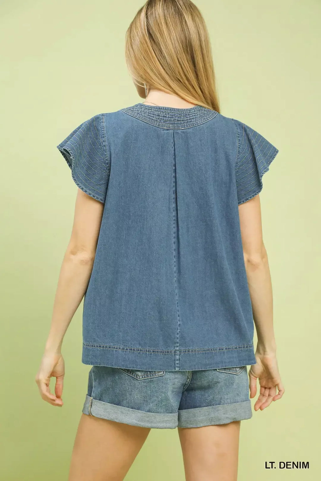 Umgee Cap Sleeve Denim Top-2