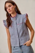 SO ME Stripe Twill Stitch Ruffled Hidden Button Vest Top-5